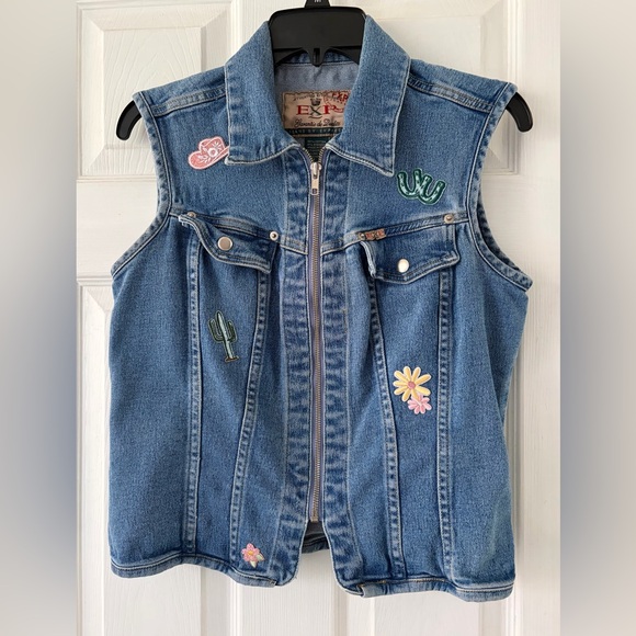 Express Jackets & Blazers - Express Vintage Denim Vest with Fun Patches